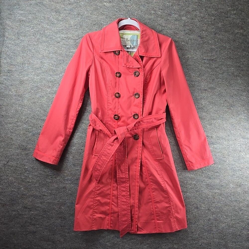Boden Cotton Water Resistant Double Breasted Trench Coat Jacket Salmon Womens 4